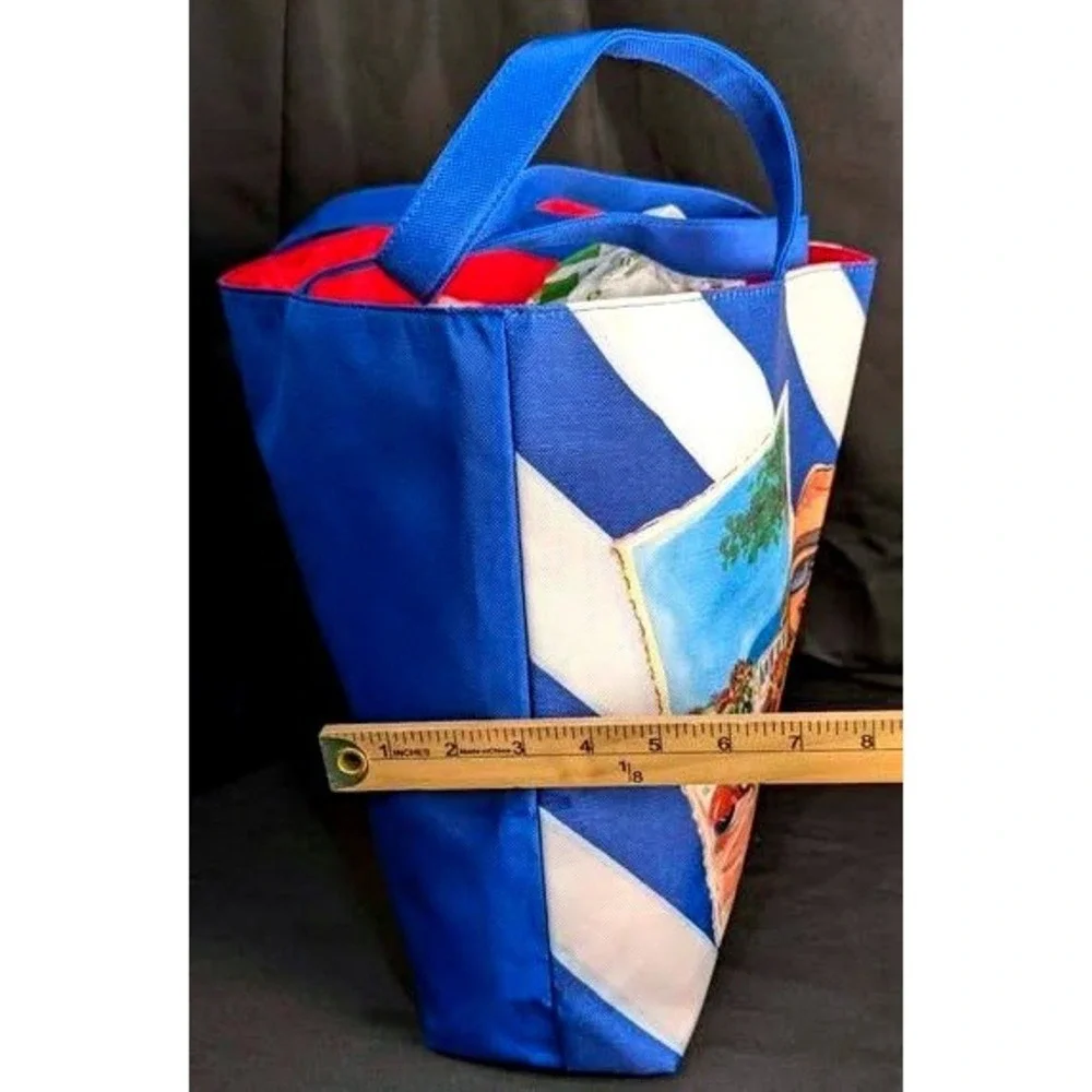 NWOT Lancôme Paris Beach Tote Bag~Canvas Blue/White Striped Vespa Girl Vaca Chic